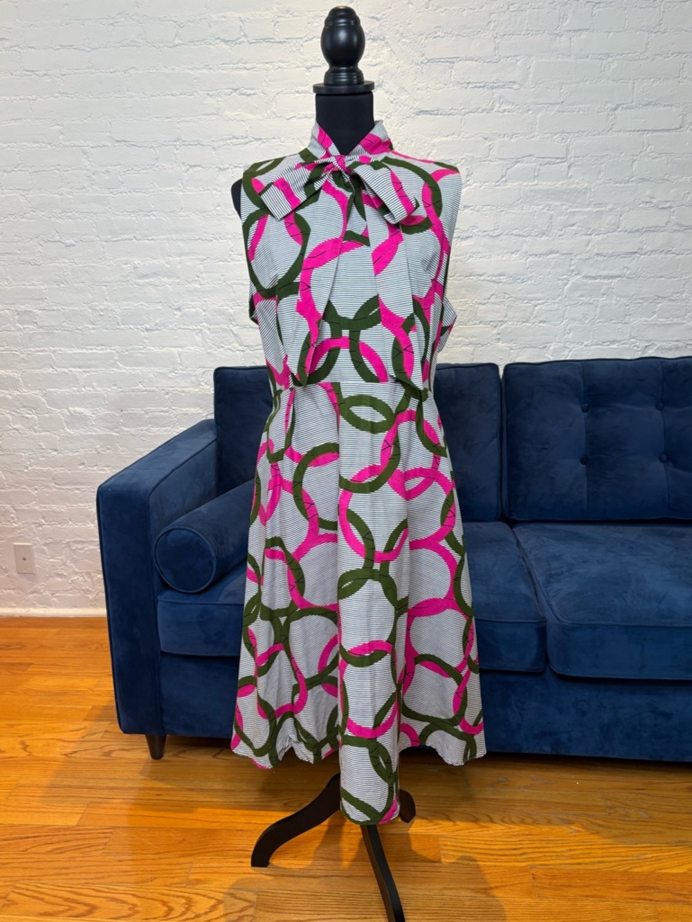 Mae Otti Sleeveless Tie-Neck A-Line Dress in African Print - XL